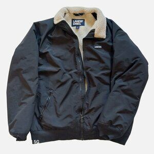 Lands End Mens Black Sherpa-Lined Jacket L/T Nylon Exterior Polyester Lining War